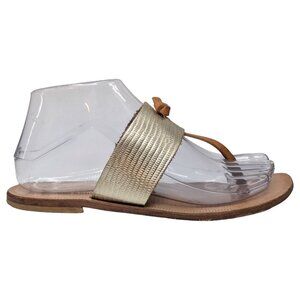 Joie a la Plage Leather Sandals Womens Gold Metallic Thong Italy EU 36.5 US 6